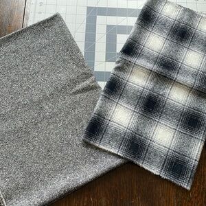 Wool fabric remnants, gray woven fabric (21"x60") & black/white plaid (16x37)